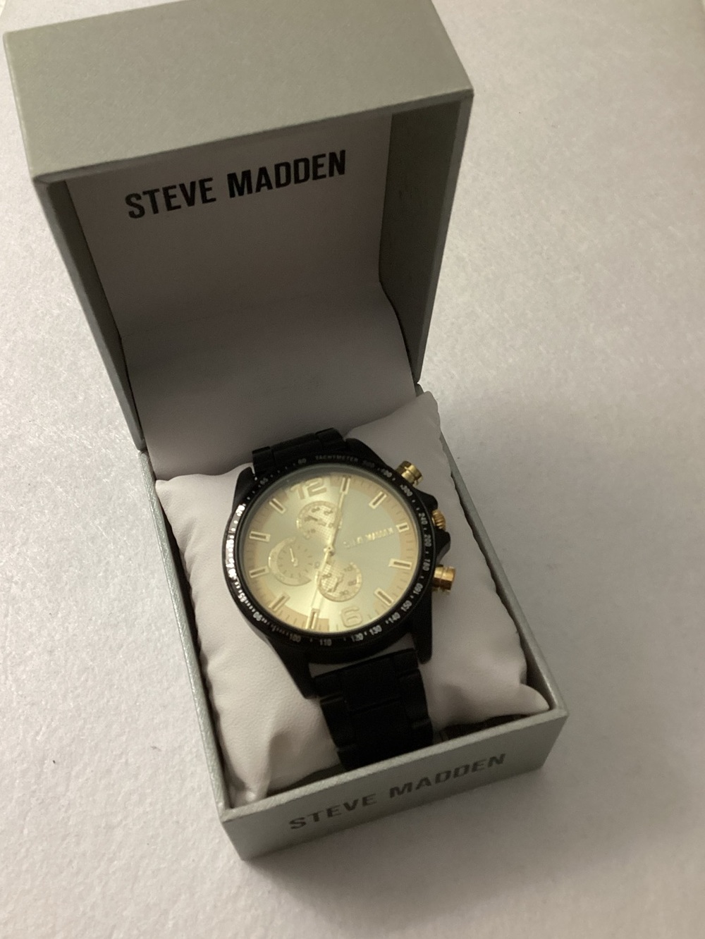 Steve Madden Iconic Champagne and Black Alloy Metal Watch, 45mm